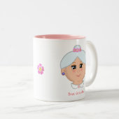 ピンク最高のの花で飾られたおばあちゃん ツートーンマグカップ (正面右)