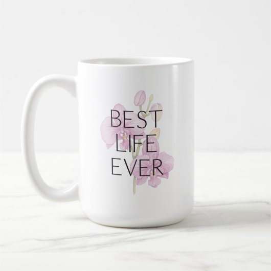 ピンク最高のの蘭の洗礼マグカップで人生 コーヒーマグカップ (左)