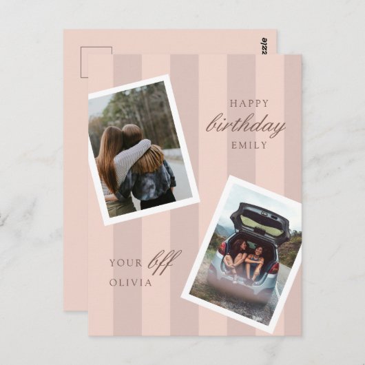 ピンク最高のフレンズフォトハッピーバースデー ポストカード (正面/裏面)