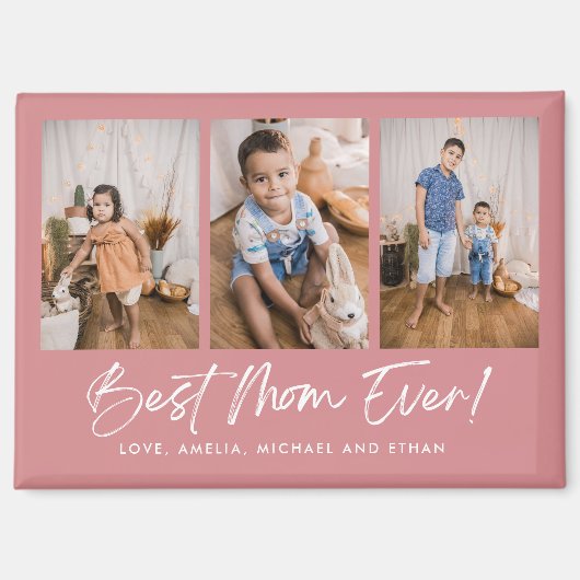 ピンク最高のママ史上三つのフォトマグネット マグネット (正面)