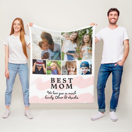 ピンク最高のママ水色6フォトコラージュ フリースブランケット (インサイチュ)