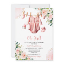 ピンク服ベビーシャワー招待状