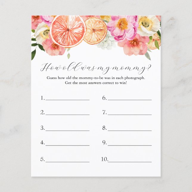 ピンク柑橘私のママの赤ちゃんシャワーのゲームは何歳だった (正面)