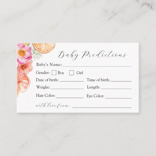 ピンク柑橘系花ベビー予測カード エンクロージャーカード (正面)