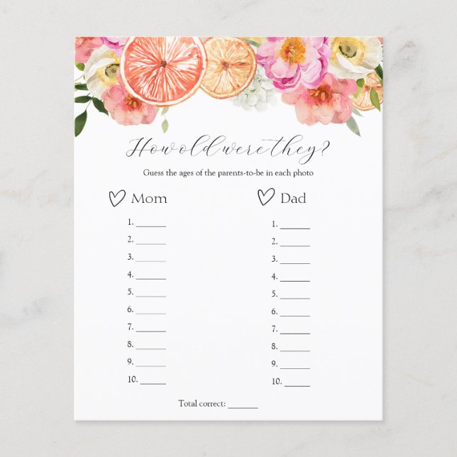 ピンク柑橘類の赤ちゃんシャワーのゲーム (正面)