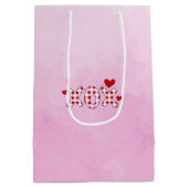 ピンク格言バレンタインカップル ミディアムペーパーバッグ (裏面)