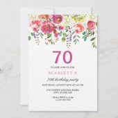 ピンク桃の花70th誕生日パーティーへの招待 招待状 (正面)