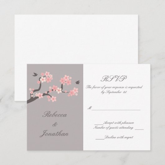 ピンク桜か灰色RSVP 出欠カード (正面/裏面)