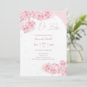 ピンク桜さくらんぼブロッサムガールベビーシャワー 招待状 (スタンド正面)