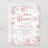 ピンク桜さくらんぼブロッサムベビーイン開花 招待状 (正面)