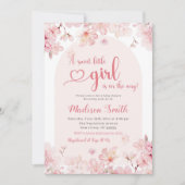 ピンク桜さくらんぼブロッサム春ベビーシャワー 招待状 (正面)
