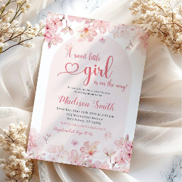 ピンク桜さくらんぼブロッサム春ベビーシャワー 招待状