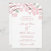 ピンク桜さくらんぼブロッサム結婚式招待状 招待状 (正面/裏面)