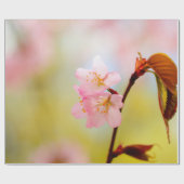 ピンク桜の花と赤葉い ラッピングペーパー (フラット)