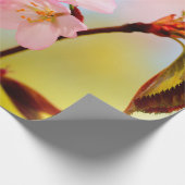 ピンク桜の花と赤葉い ラッピングペーパー (角)