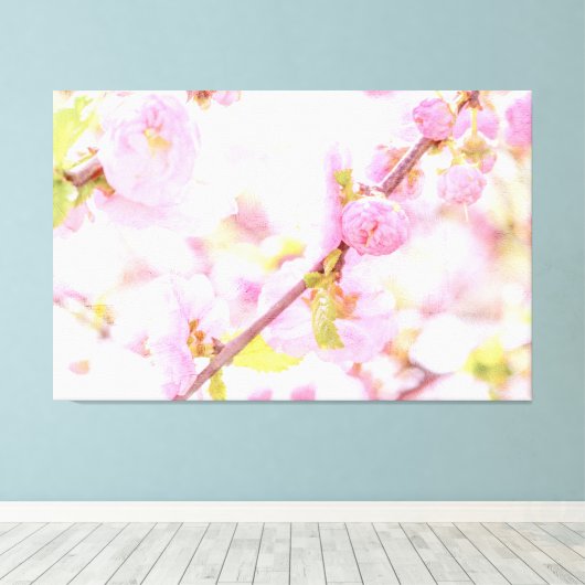 ピンク桜の花 – 日本のさくらんぼの花 キャンバスプリント (インサイチュ (ウッドフロア))