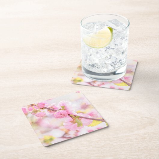 ピンク桜の花 – 日本のさくらんぼの花 スクエアペーパーコースター (インサイチュ)