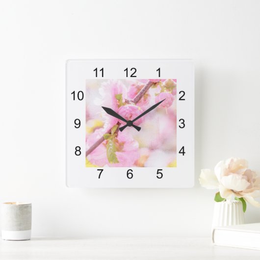 ピンク桜の花 – 日本のさくらんぼの花 スクエア壁時計 (ホーム)