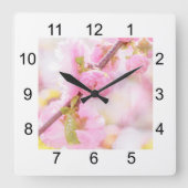 ピンク桜の花 – 日本のさくらんぼの花 スクエア壁時計 (正面)