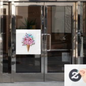 ピンク桜アイスクリームワッフルコーン ウィンドウサイン (オフィスドア)