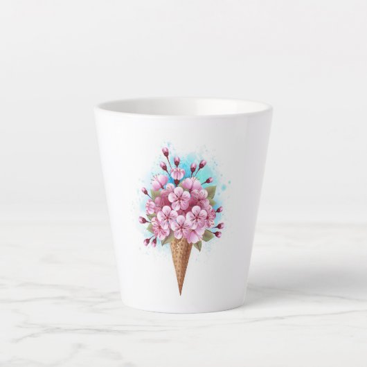 ピンク桜アイスクリームワッフルコーン カフェラテマグ (正面)
