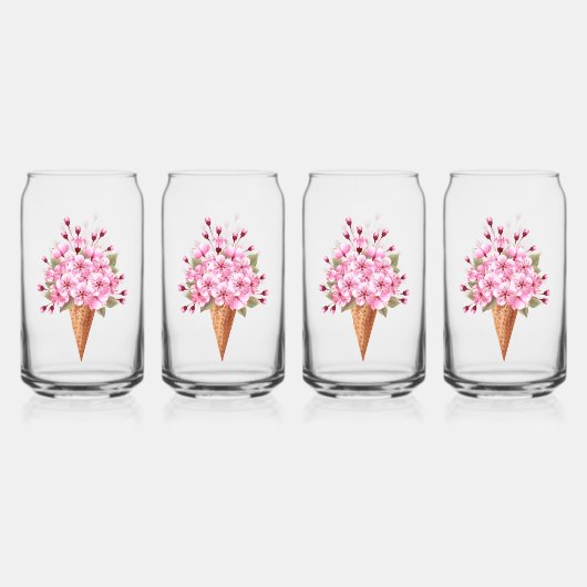 ピンク桜アイスクリームワッフルコーン ガラス缶 (正面)
