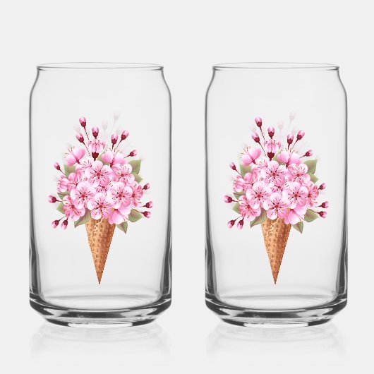 ピンク桜アイスクリームワッフルコーン ガラス缶 (正面)