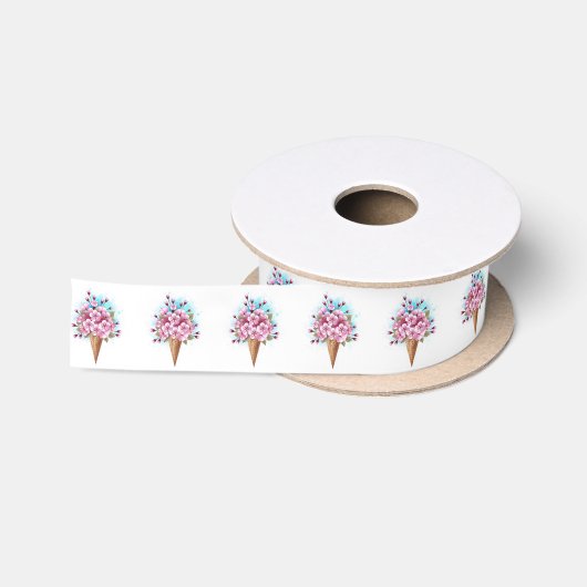 ピンク桜アイスクリームワッフルコーン サテンリボン (リール)
