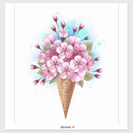 ピンク桜アイスクリームワッフルコーン シール (シート)