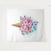 ピンク桜アイスクリームワッフルコーン タペストリー (正面(横))