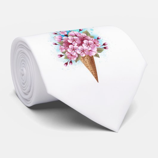 ピンク桜アイスクリームワッフルコーン ネクタイ (ロール)