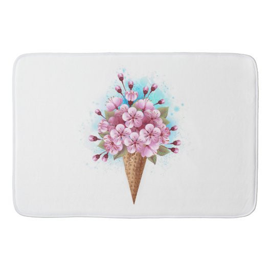 ピンク桜アイスクリームワッフルコーン バスマット (正面)
