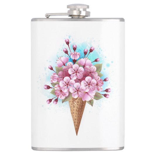 ピンク桜アイスクリームワッフルコーン フラスク (正面)