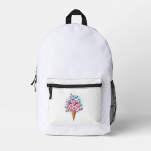 ピンク桜アイスクリームワッフルコーン プリントバックパック