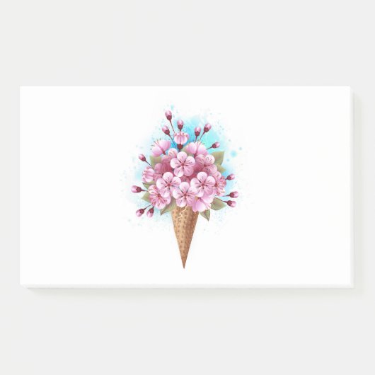 ピンク桜アイスクリームワッフルコーン ポストイット (正面)