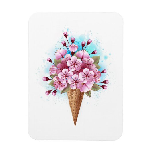 ピンク桜アイスクリームワッフルコーン マグネット (縦)