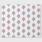 ピンク桜アイスクリームワッフルコーン ラッピングペーパー (フラット)