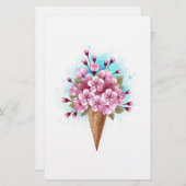 ピンク桜アイスクリームワッフルコーン 便箋 (正面/裏面)