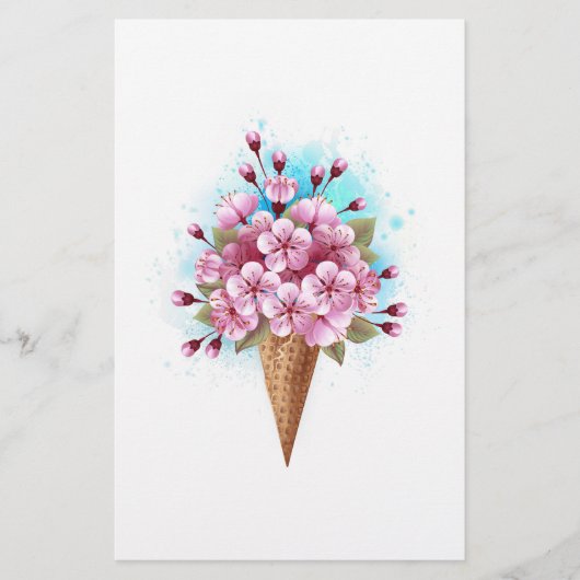 ピンク桜アイスクリームワッフルコーン 便箋 (正面)