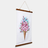 ピンク桜アイスクリームワッフルコーン 吊り下げ型タペストリー (傾斜あり)