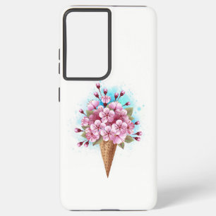 ピンク桜アイスクリームワッフルコーン SAMSUNG GALAXY S21+ケース
