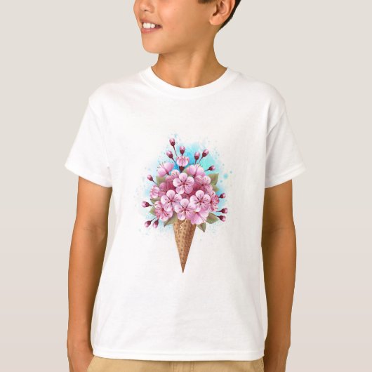 ピンク桜アイスクリームワッフルコーン Tシャツ (正面)