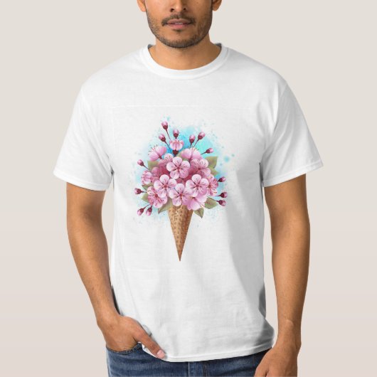 ピンク桜アイスクリームワッフルコーン Tシャツ (正面)