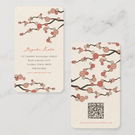 ピンク桜オリエンタル禅中国のさくらんぼの花 名刺 (正面/裏面)