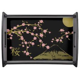 ピンク桜ゴールドブラック和風スクリーンポスター トレー