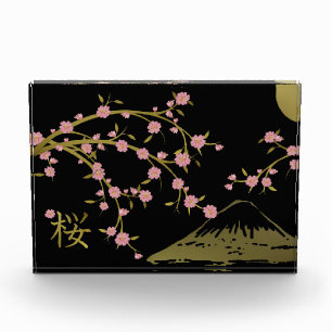 ピンク桜ゴールドブラック和風スクリーンポスター フォトブロック