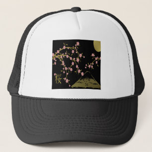 ピンク桜ゴールドブラック日本屏風 キャップ