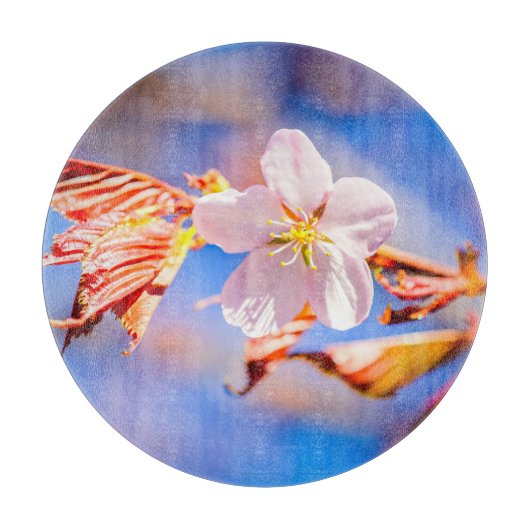 ピンク桜フラワーブルースカイ カッティングボード (正面)