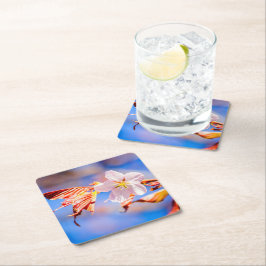 ピンク桜フラワーブルースカイ スクエアペーパーコースター