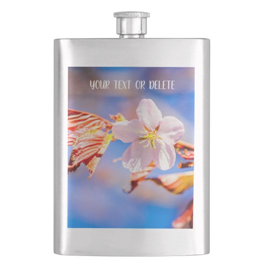 ピンク桜フラワーブルースカイ フラスク (正面)